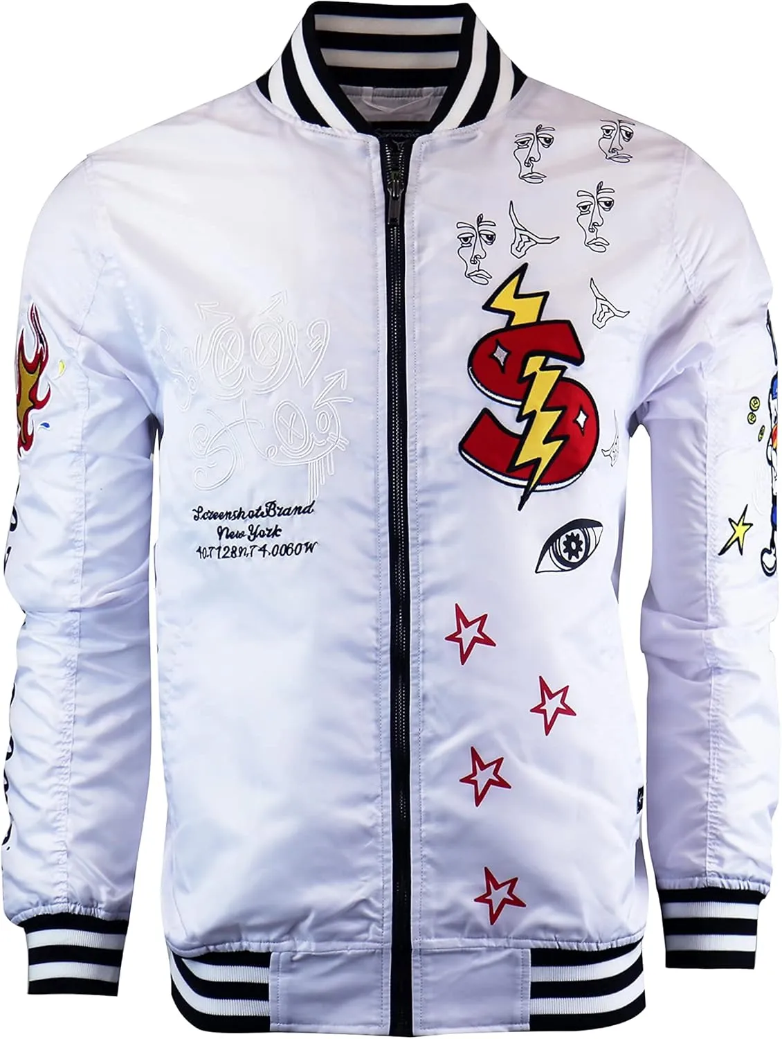 SCREENSHOT Hip-Hop Urban NYC Fashion Bomber Jacket - Modern Outdoor Lightweight Streetwear Graffiti Print Zip Up Top
