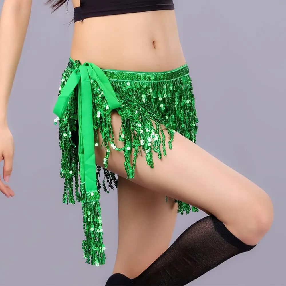 Sequin Skirt - Sequin Skirt for Women Fringe Skirt Belly Dance Rave Disco Cowgirl Sparkle Skirt, with Sunglasses   Boa