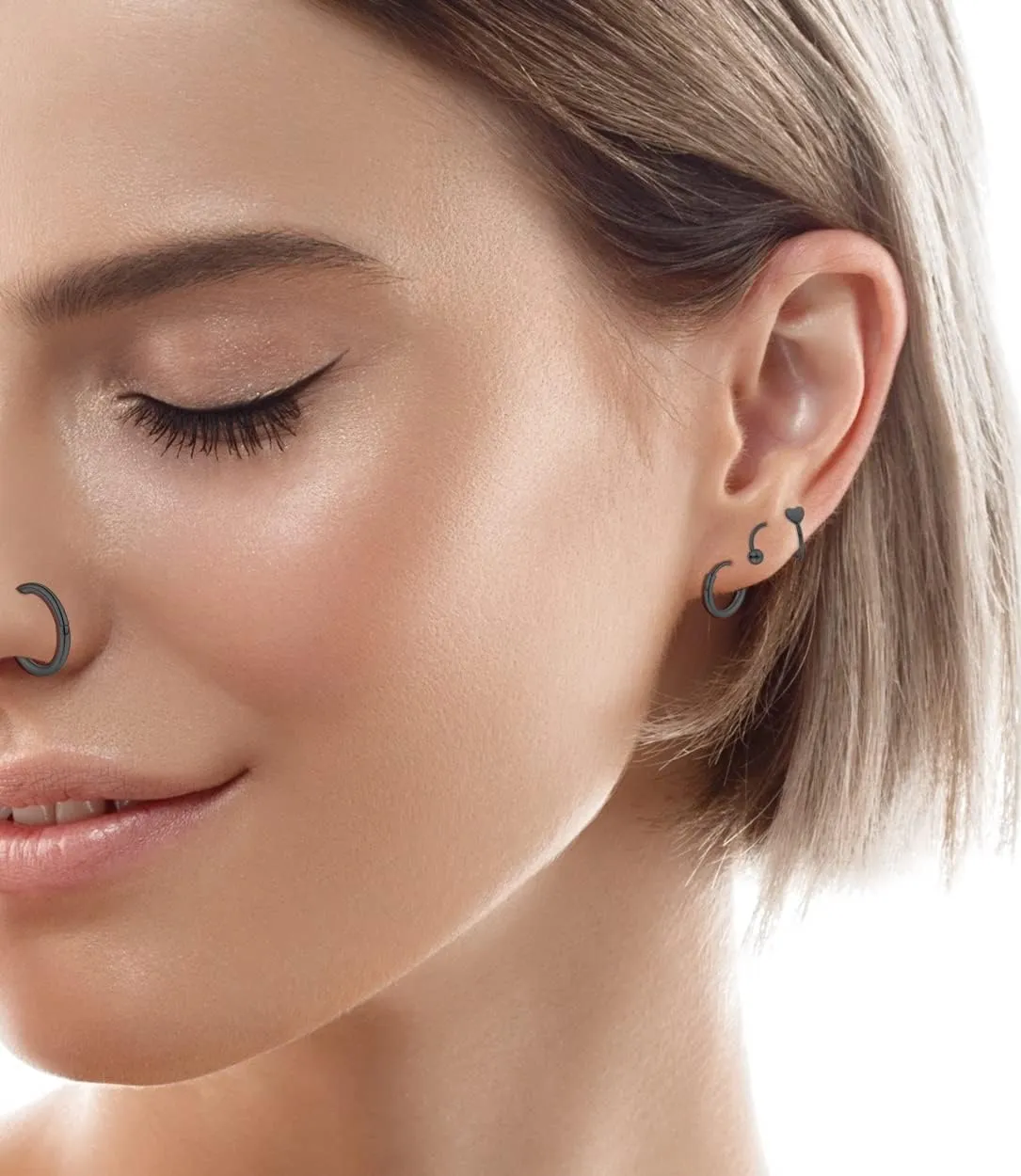 Staligue Surgical Steel Flat Back Earrings Set for Women Men Hypoallergenic 20G Stainless Steel Stud and Hoops Earrings for Sensitive Ears Small Cz Heart Star Moon Opal Cartilage Earrings