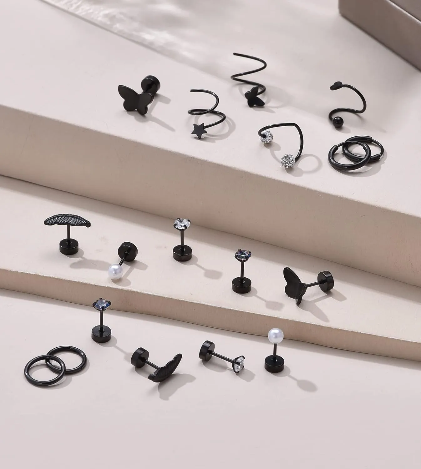 Staligue Surgical Steel Flat Back Earrings Set for Women Men Hypoallergenic 20G Stainless Steel Stud and Hoops Earrings for Sensitive Ears Small Cz Heart Star Moon Opal Cartilage Earrings
