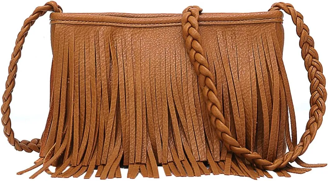 Stylish Fringe Crossbody Bag Bohemian Sling Bag Brown Lightweight Purse Hippie Small Shoulder bagTassel Leather