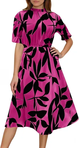 Summer Dresses for Women 2025 Vacation Crewneck Short Sleeve Floral Midi Dress Casual Flowy Summer Beach Dress