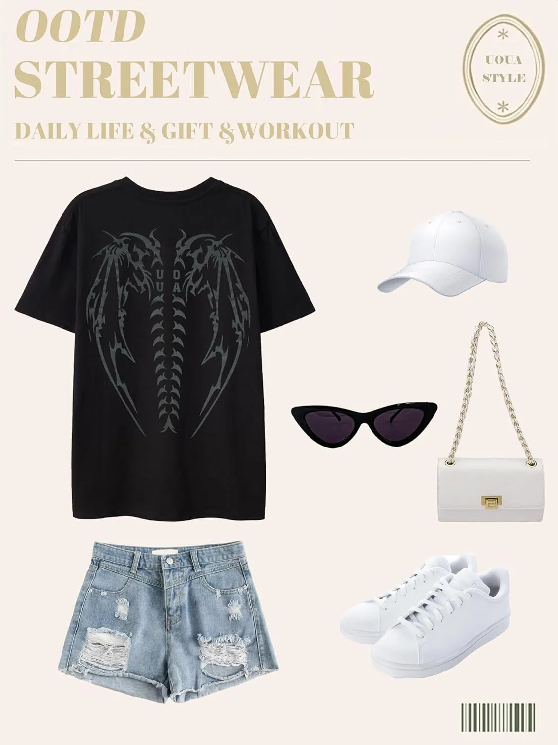 UOUA Women Oversized Graphic T-Shirt Casual Cotton Tees Printed Summer Tops