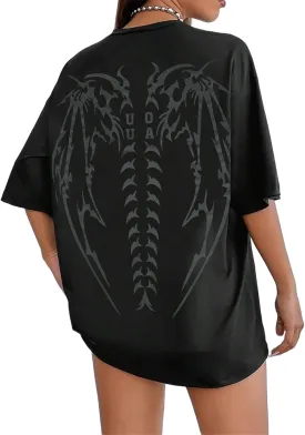 UOUA Women Oversized Graphic T-Shirt Casual Cotton Tees Printed Summer Tops