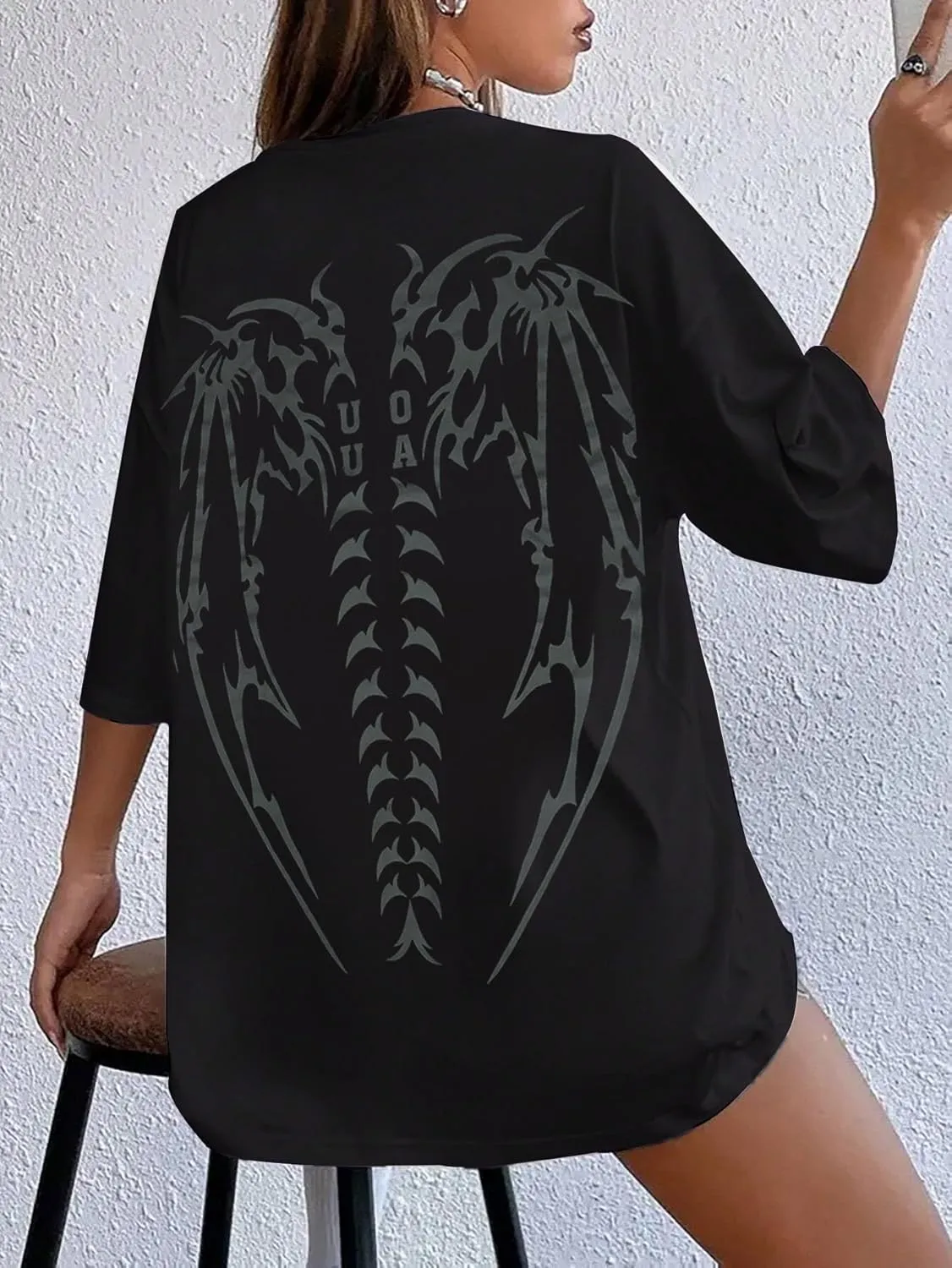 UOUA Women Oversized Graphic T-Shirt Casual Cotton Tees Printed Summer Tops