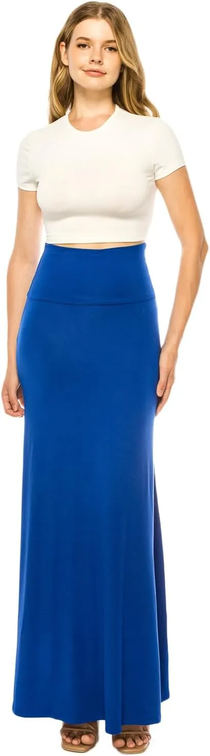 URBAN K Womens Basic Foldable High Waist Regular and Plus Size Maxi Skirts