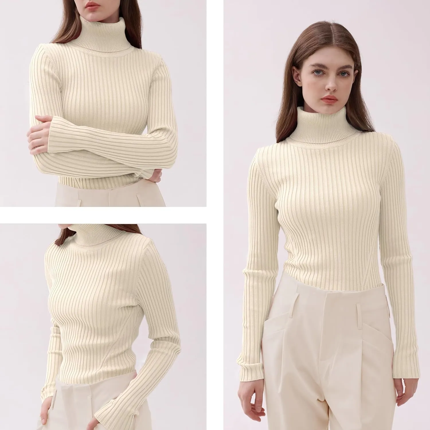 v28 Turtleneck Ribbed Sweaters for Women Cute Sexy Knitted Warm Fitted Sweater