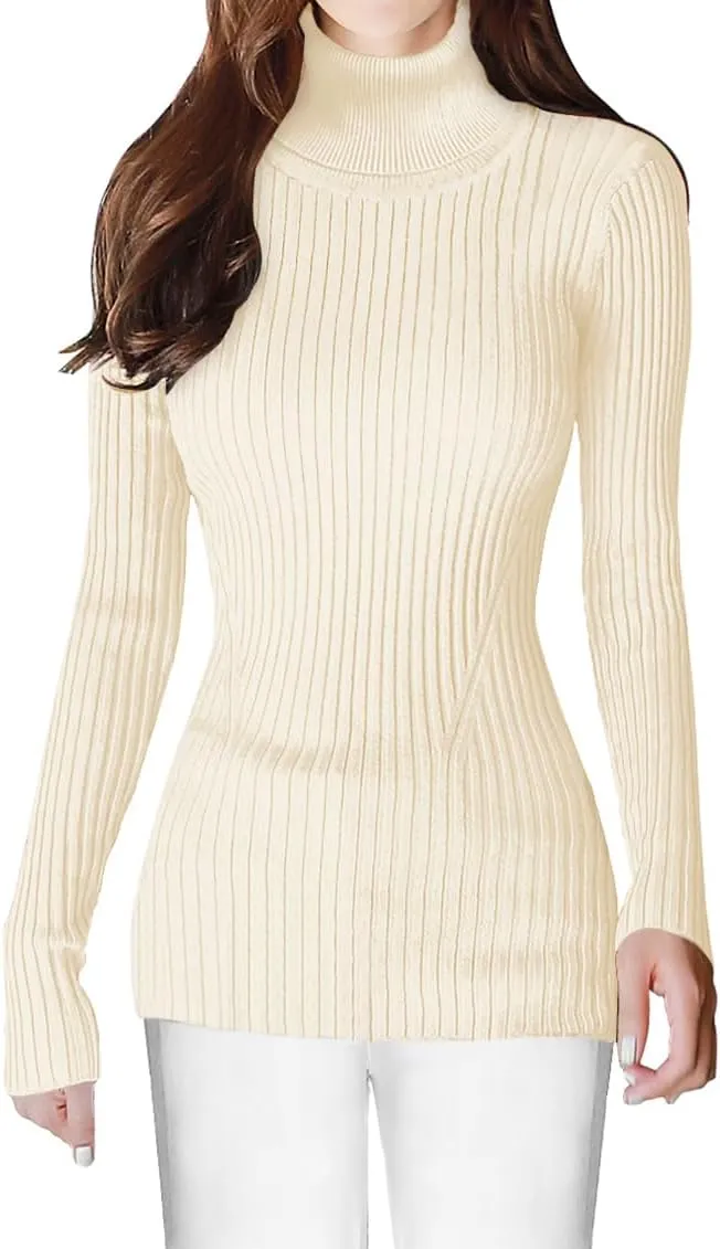 v28 Turtleneck Ribbed Sweaters for Women Cute Sexy Knitted Warm Fitted Sweater