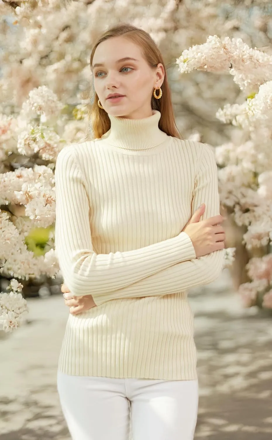 v28 Turtleneck Ribbed Sweaters for Women Cute Sexy Knitted Warm Fitted Sweater