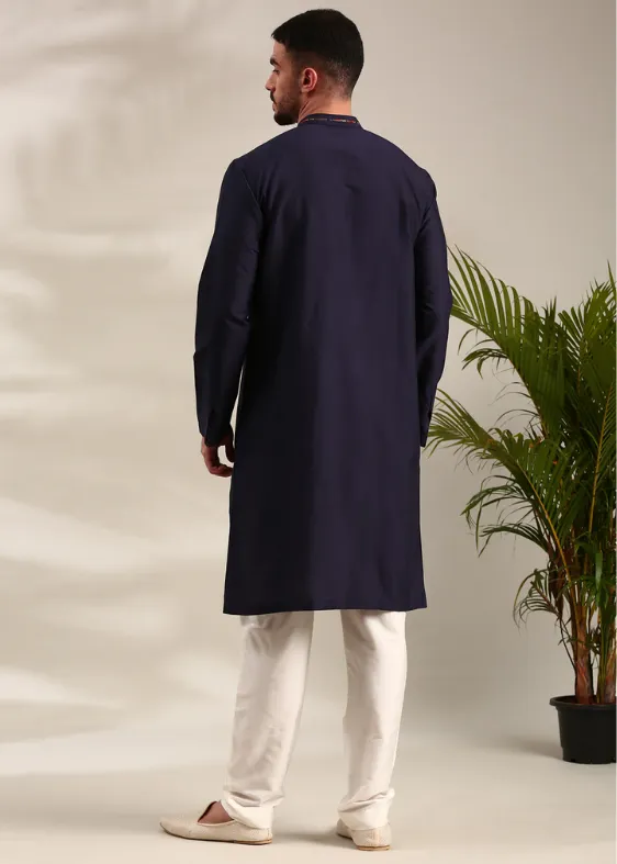 vy Blue Cotton Silk Kurta Set