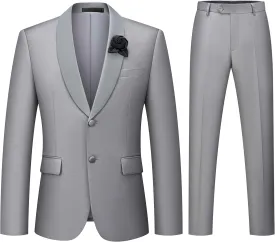 WEEN CHARM Men's 2 Piece Suit Two Button Blazer Jacket Pants Set Slim Fit Formal Wedding Business Suit Elegant Tuxedo Suit