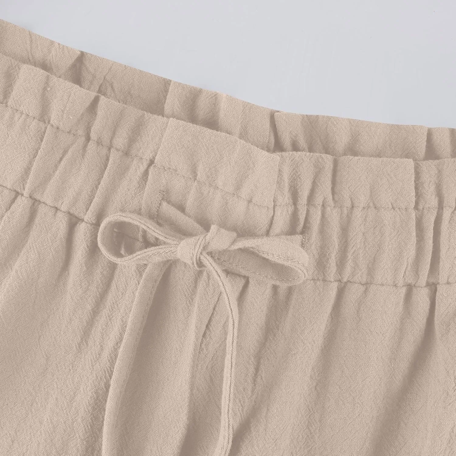 Womens Linen Pants 2025 High Waist Elastic Straight Leg Pant Casual Loose Lightweight Summer Beach Trousers