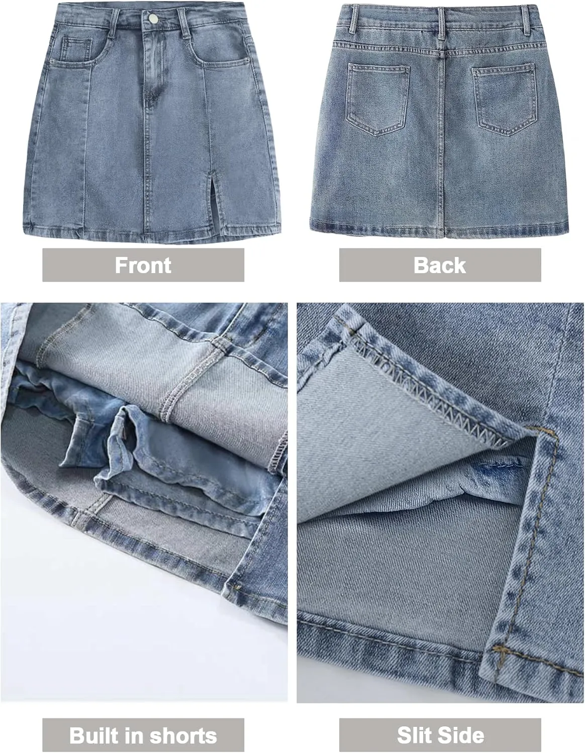 Womens Mini Skirt Side Slit Denim Skort High Waisted Denim Skirt with Shorts Underneath Mini Jean Skirt