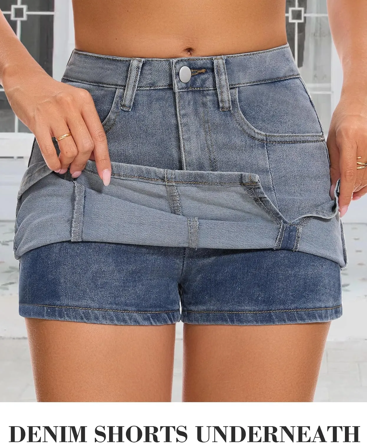 Womens Mini Skirt Side Slit Denim Skort High Waisted Denim Skirt with Shorts Underneath Mini Jean Skirt