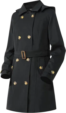 Women's Trench Coat Double Breasted Classic Mid-Length Adjustable Belt Jacket with Detachable Hood and Vest