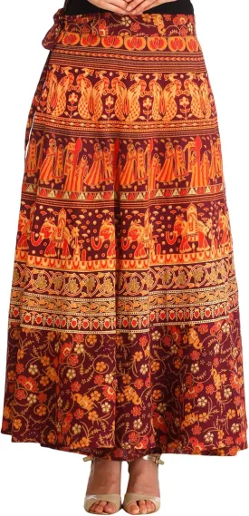 Wrap-Around Long Skirt with Printed Weddin