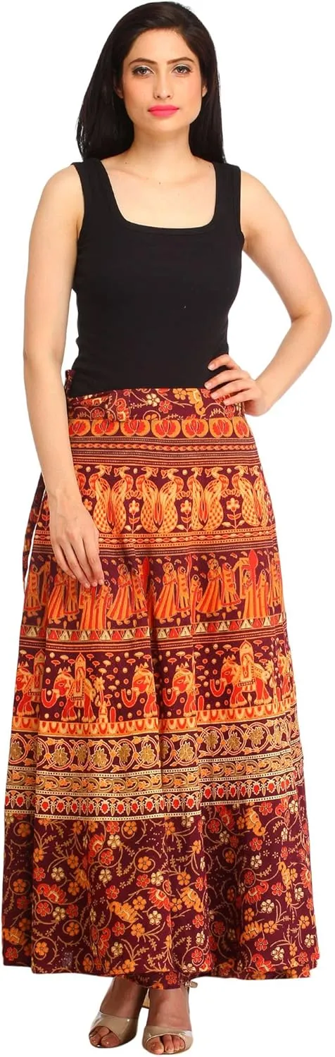 Wrap-Around Long Skirt with Printed Weddin