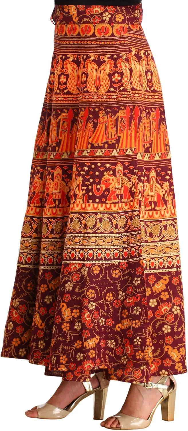 Wrap-Around Long Skirt with Printed Weddin