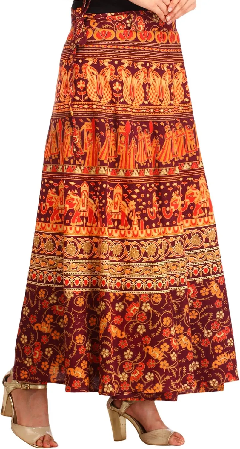 Wrap-Around Long Skirt with Printed Weddin