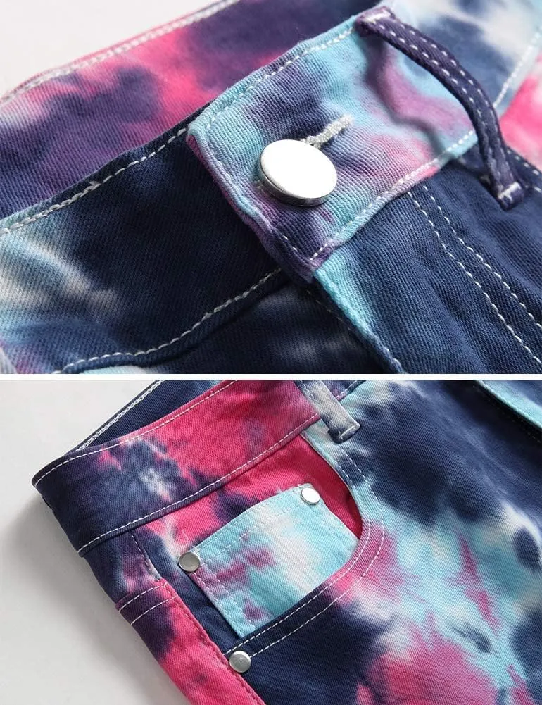 Ylingjun Mens Printed Patterned Stretch Skinny Biker Jeans